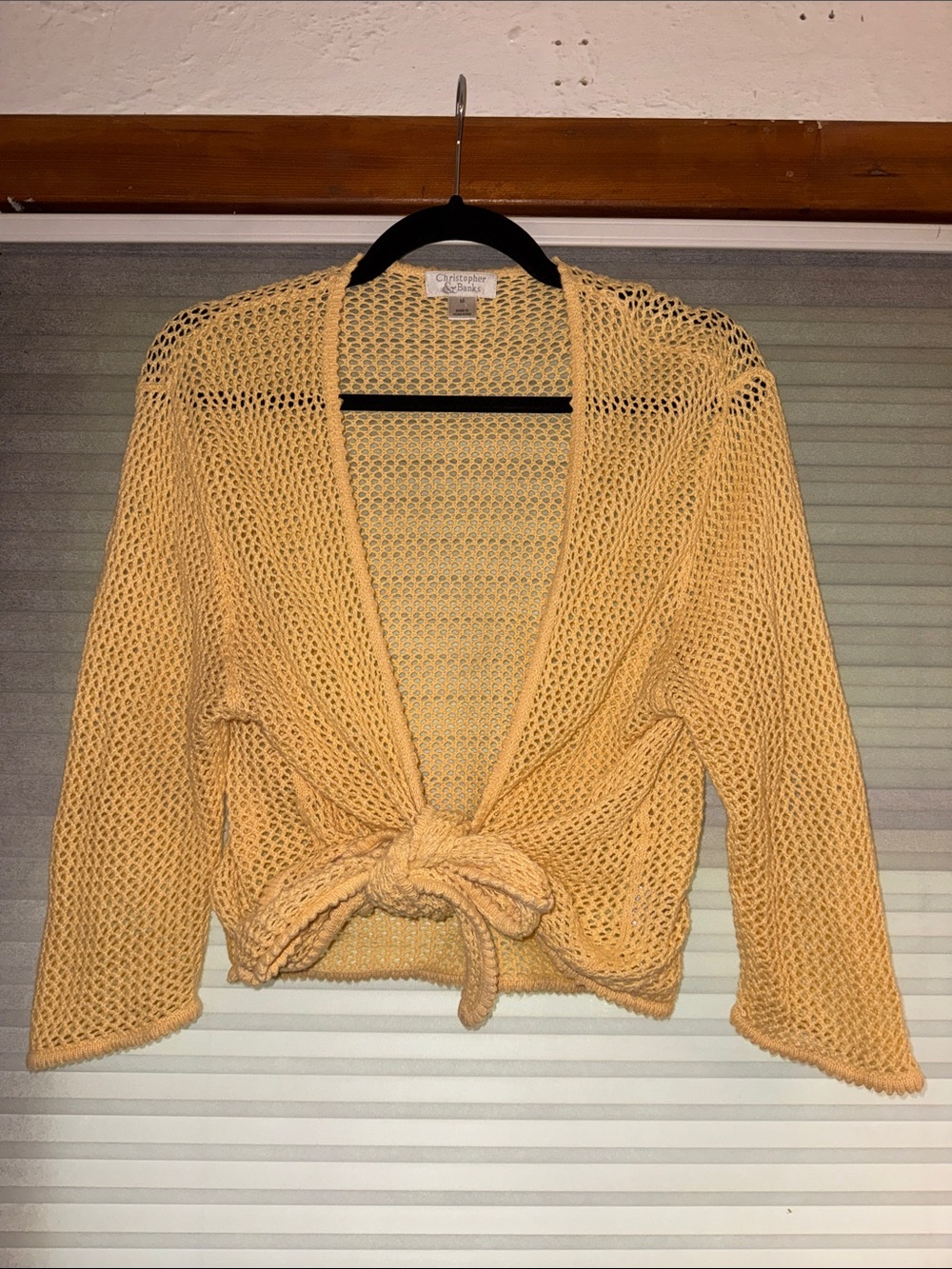 Christopher & Banks Open-Knit Tie-Front Cardigan - Light Yellow